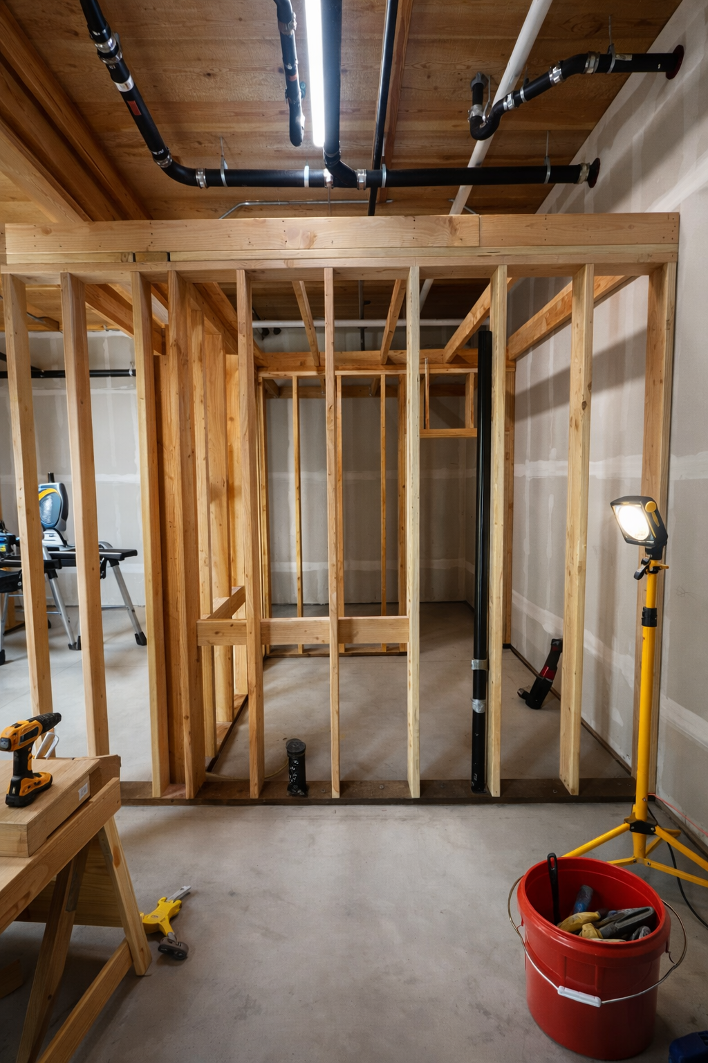 Wood framing during construction