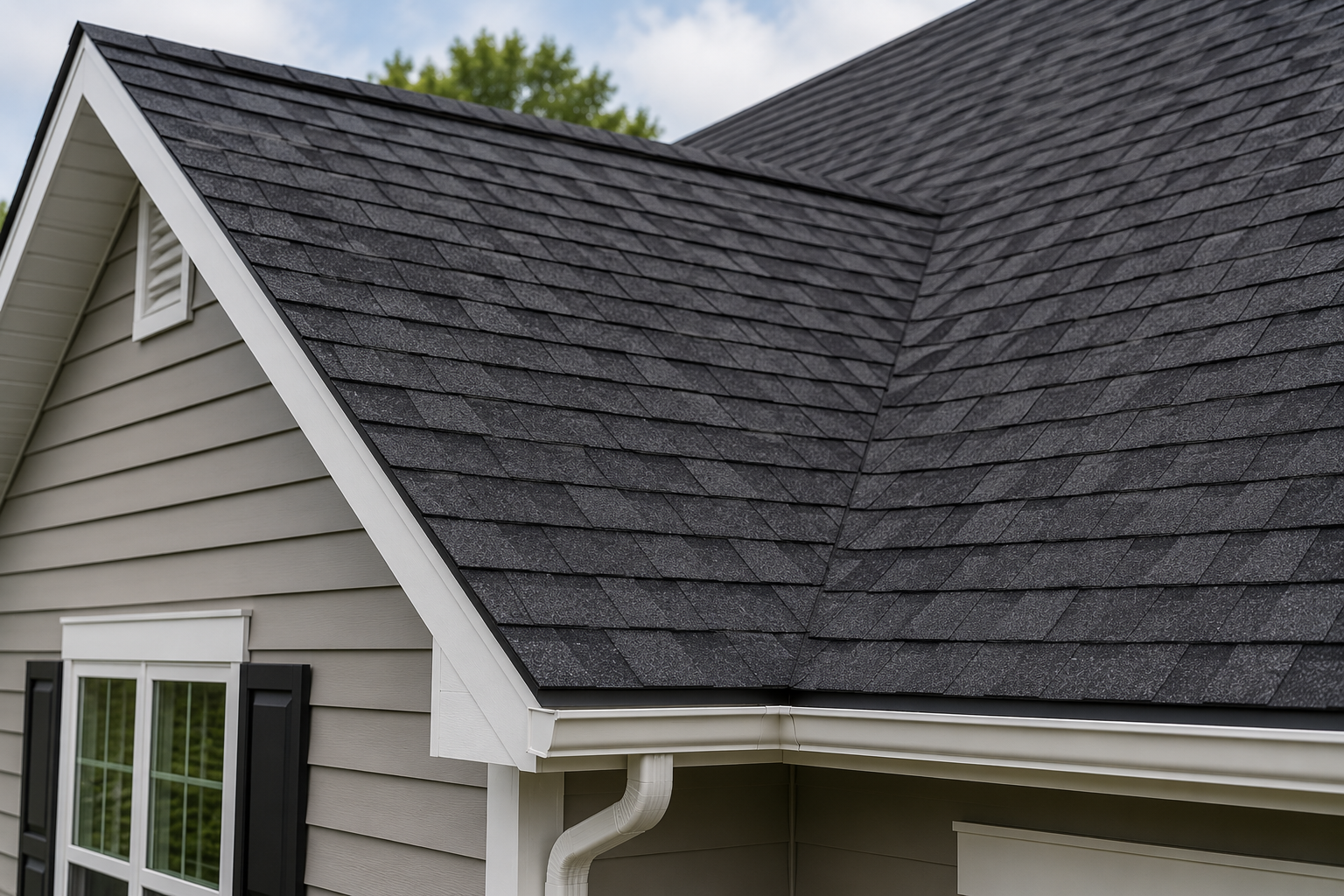Close view of a pitched residential roof